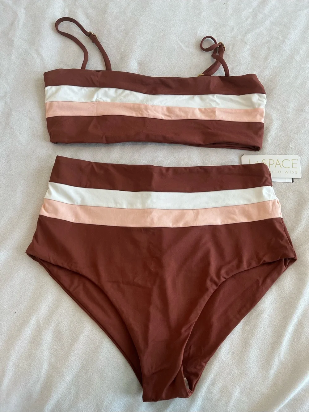L*Space Bikini Set Rebel Stripe Top & High Waist Portia Bottom Large Resortwear